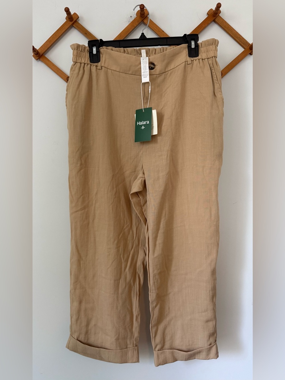 NEW Halara khaki wide leg pants high rise cropped elastic waist women’s large